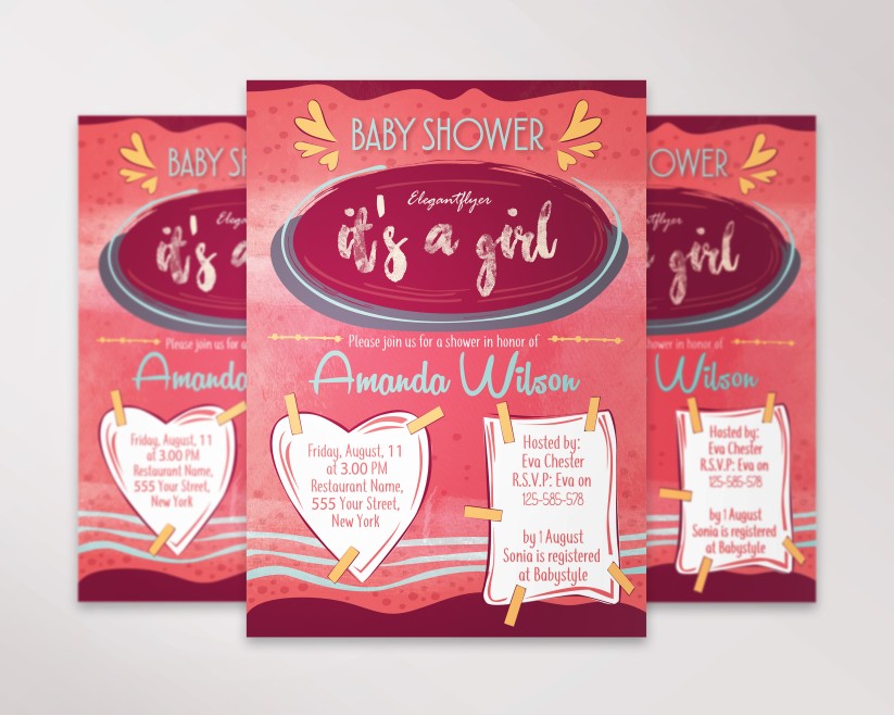Baby Shower Invitations for Girls PSD Flyer Baby Shower Invitations for Girls PSD Flyer